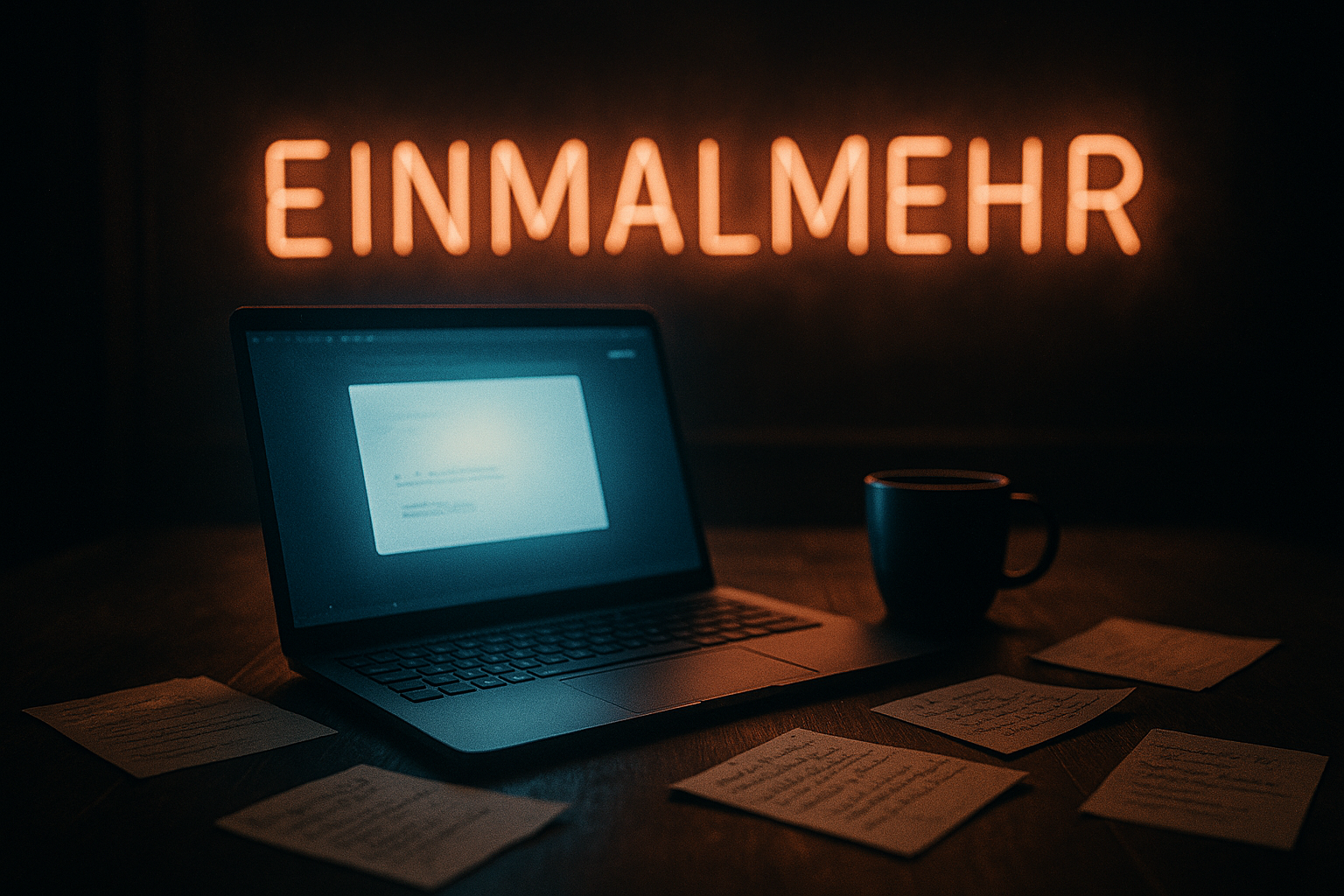 Laptop mit leuchtendem Bildschirm und Neonlicht im Hintergrund – Symbol für Online-Business und neue Chancen mit BaaBoo.